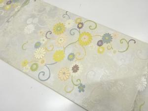 引箔　菊唐草模様織り出し　袋帯